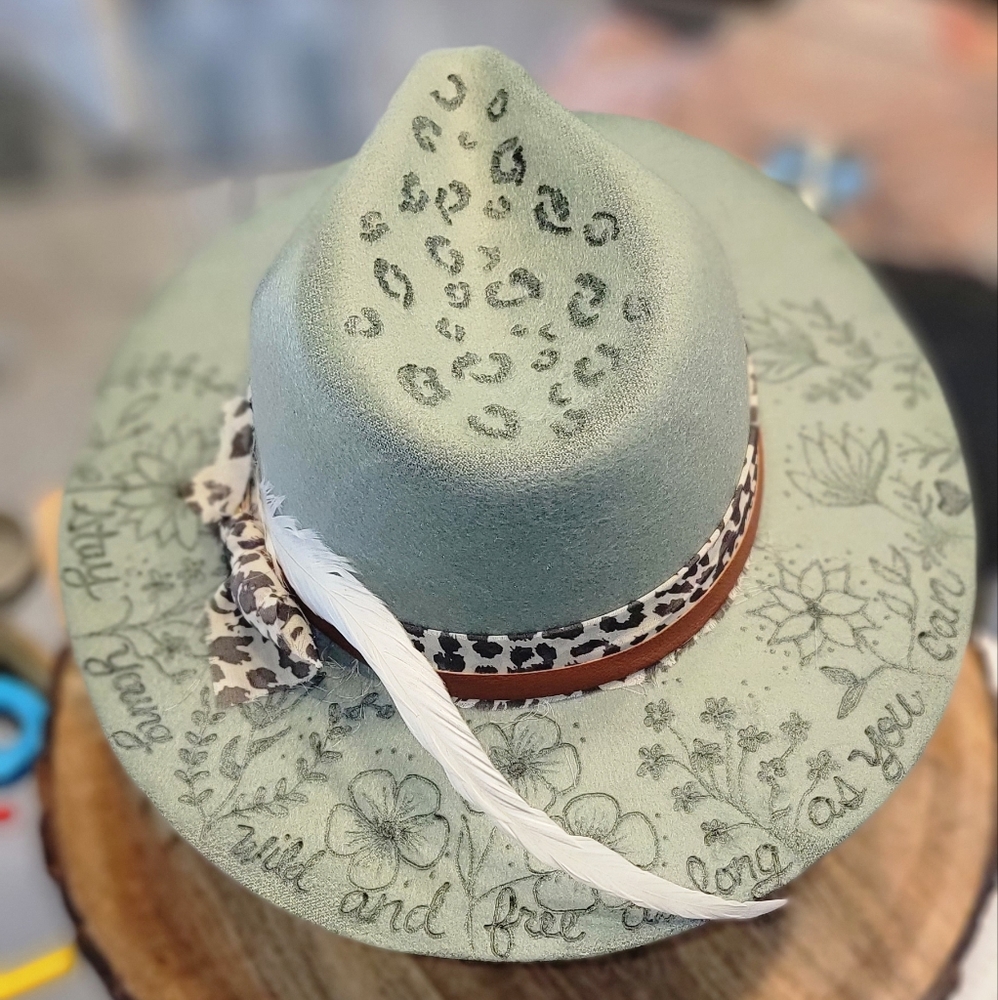 Custom wood burned hat